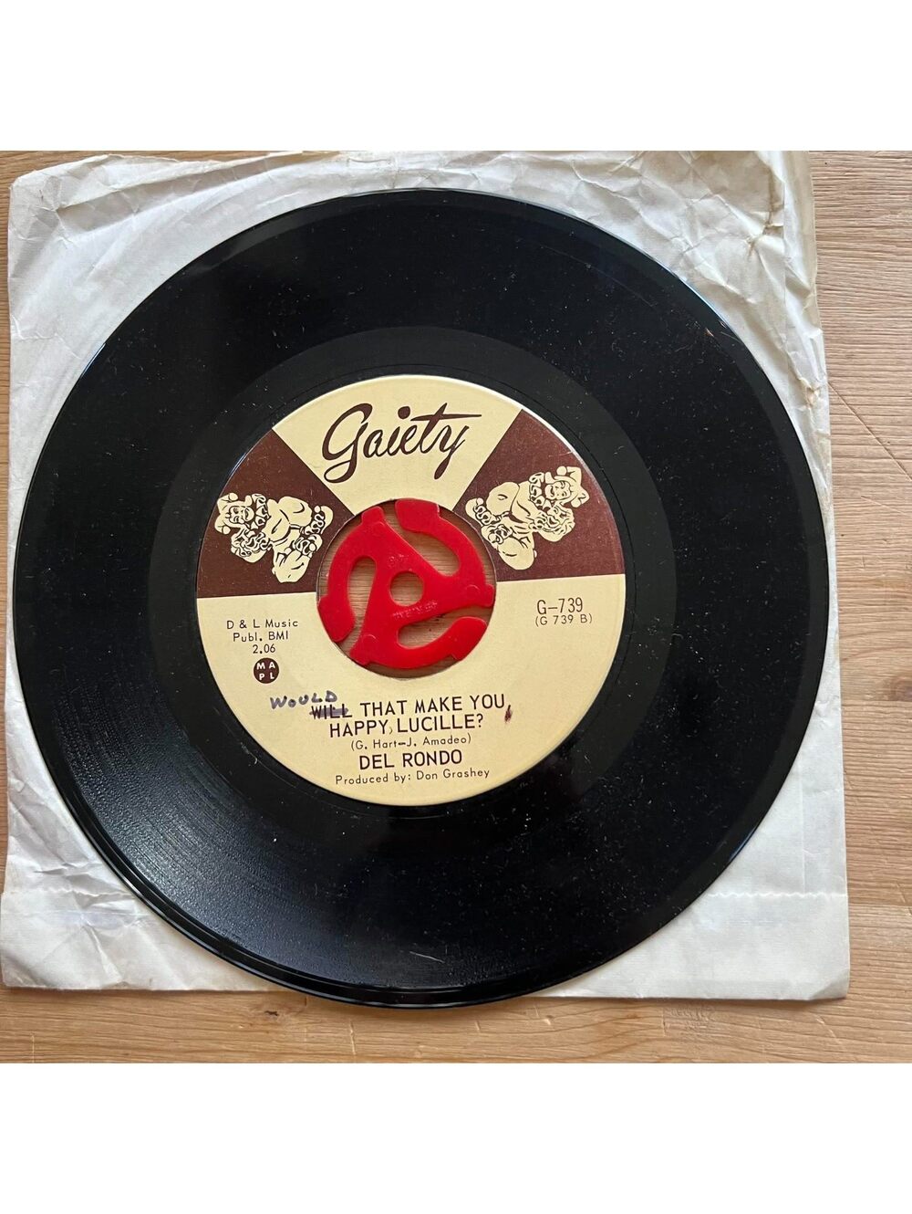 Del Rondo - Will that make you Happy Lucille?/It's in the Book 45rpm VG+ R91